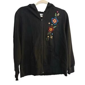 Y2K Hot Cotton Marc Ware M Embroidered Flower Button Embellished Hooded Jacket